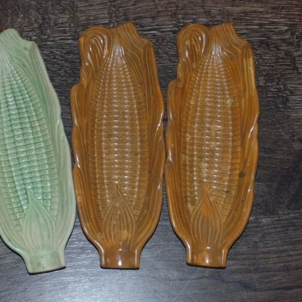 Unbranded Corn on the Cob Dishes Unisex OS Green Brown Good Vintage Ceramic 4pc